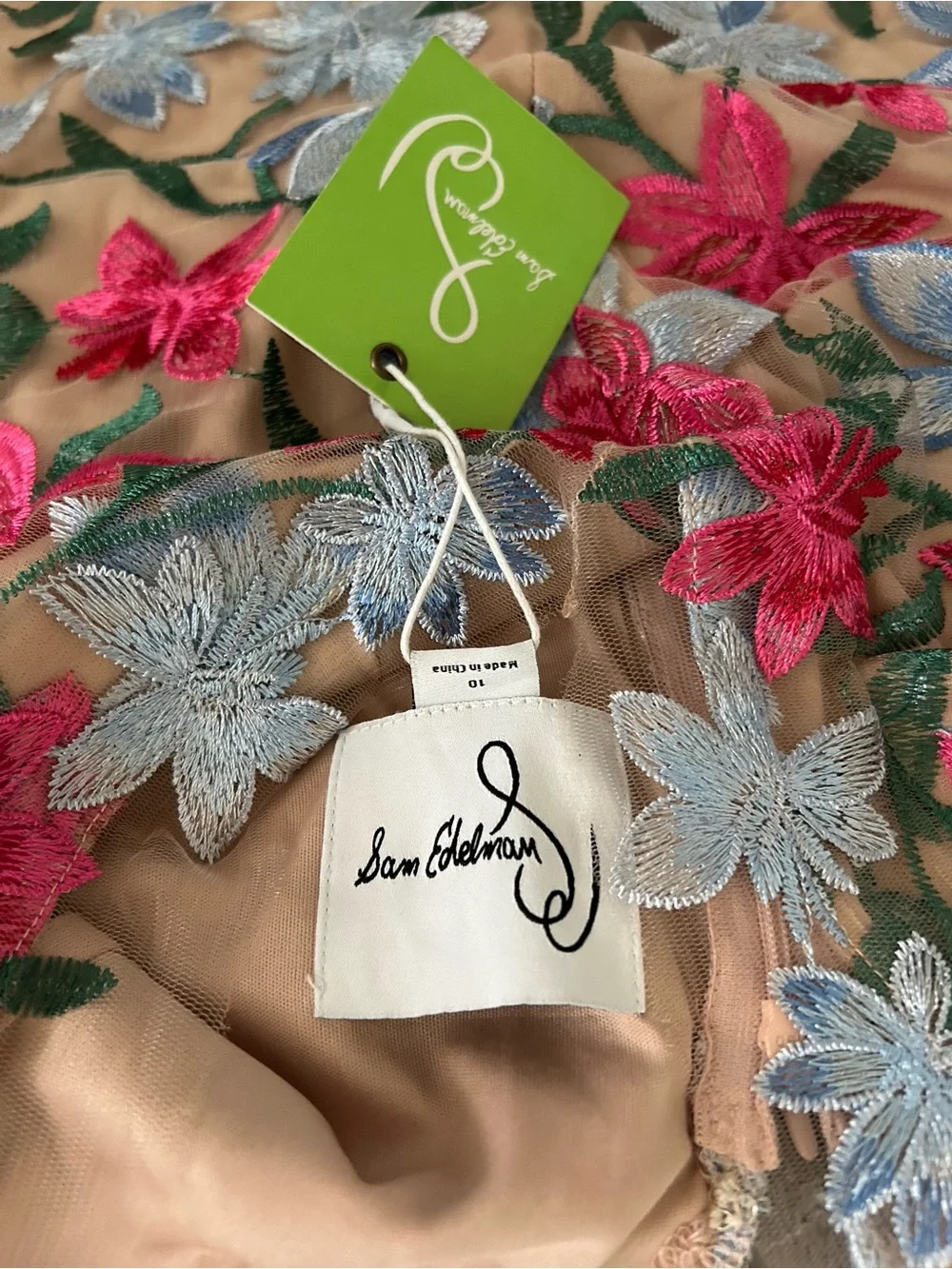 Sam Edelman Vibrant Floral Pink and Light Blue Embroidered Dress Overlay - Picture 2 of 5